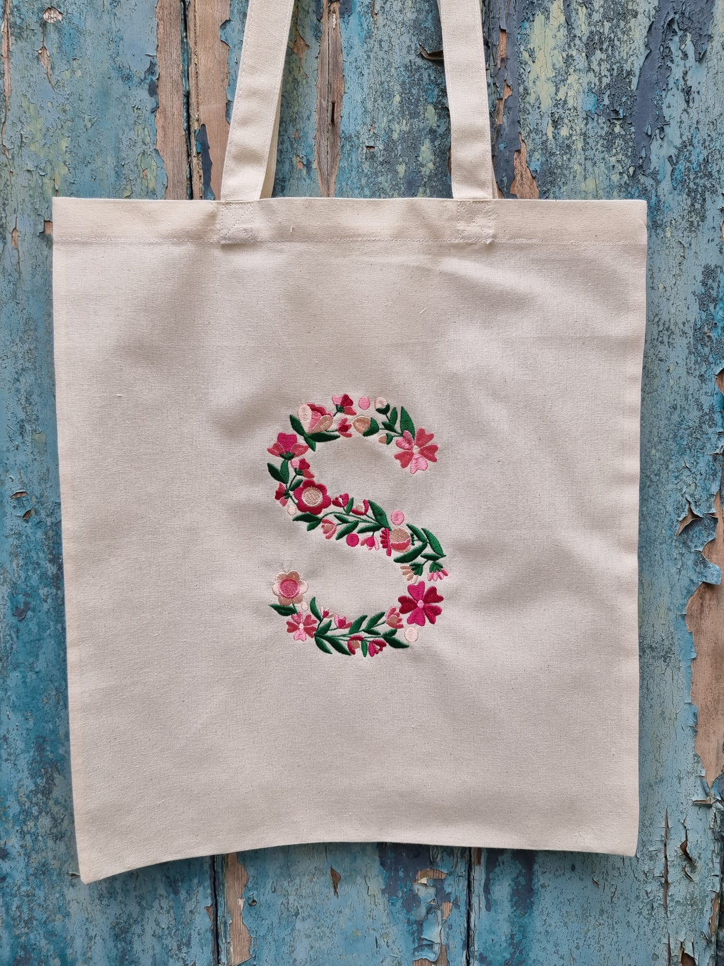 Floral Initial | Embroidered Tote Bag