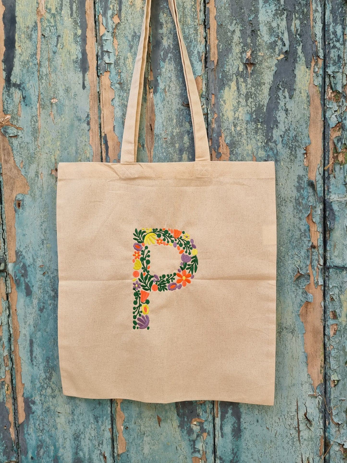 Floral Initial | Embroidered Tote Bag