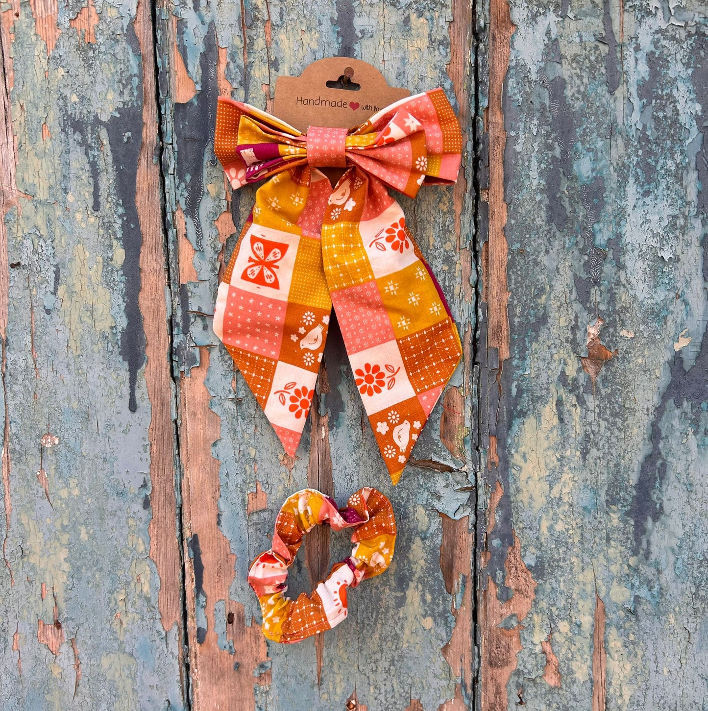 Autumn Patchwork Hair Bow and Scrunchie Set | RizzoSews