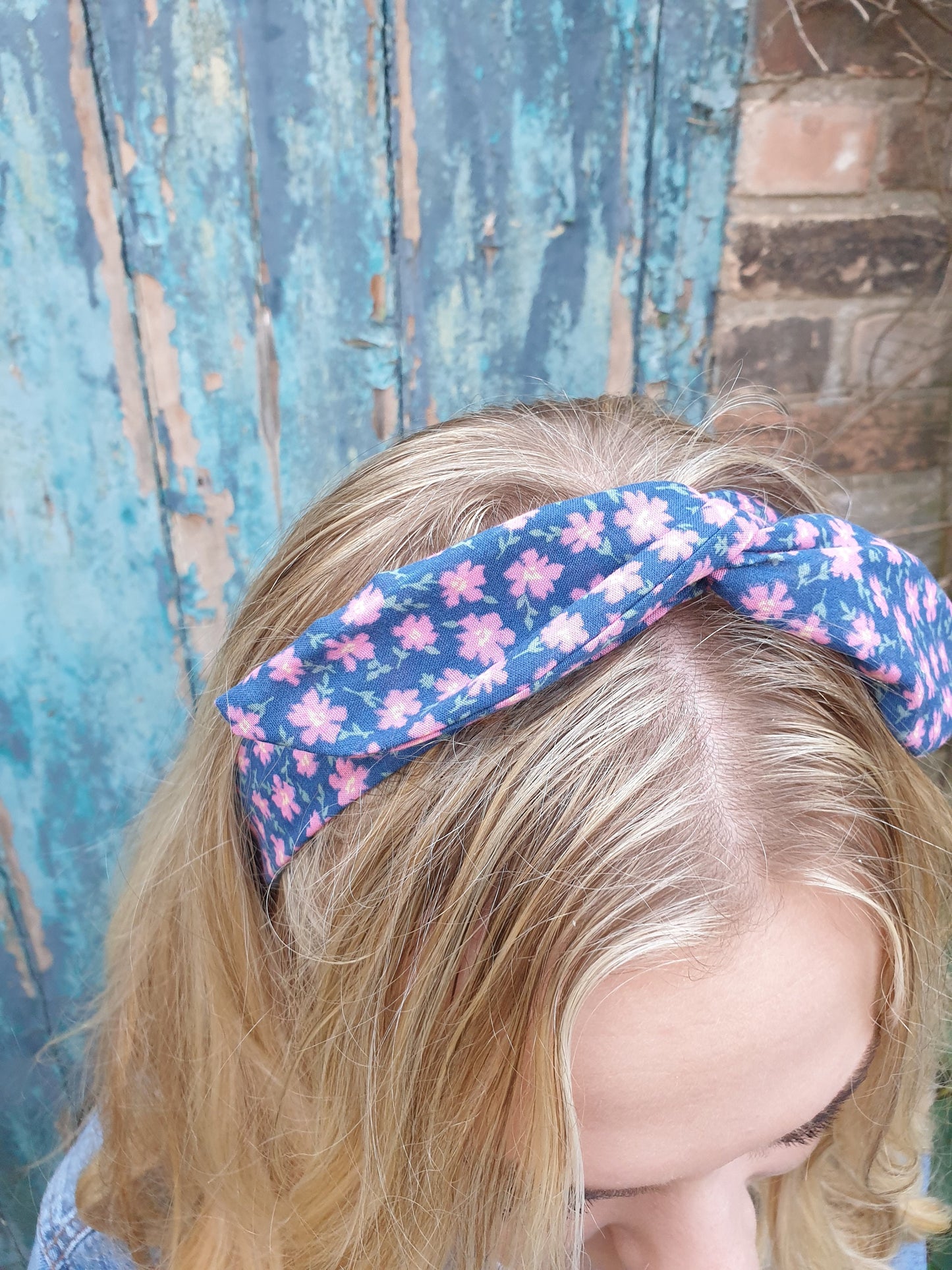 Navy and Pink Floral Wired Headband