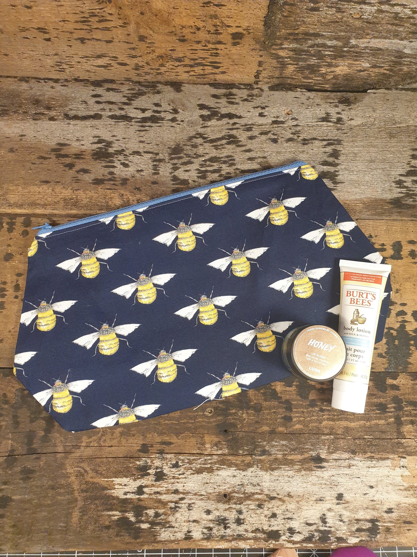 Navy Bumble Bee Pouch Bag | Large Makeup Bag