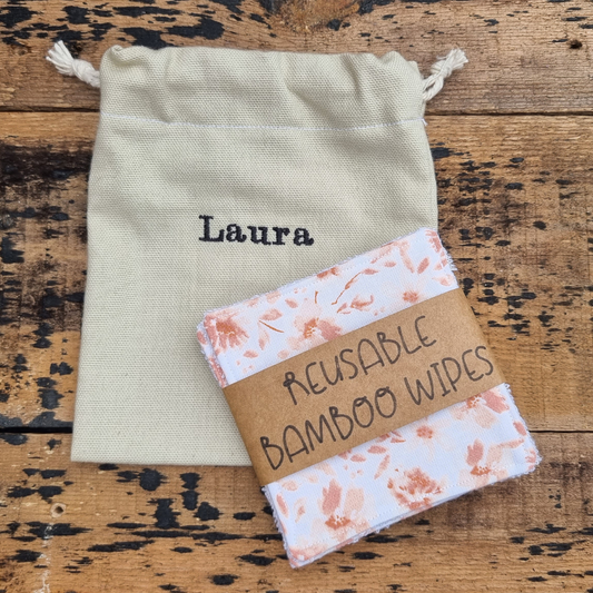 Peach Watercolour Florals Reusable Bamboo Wipes