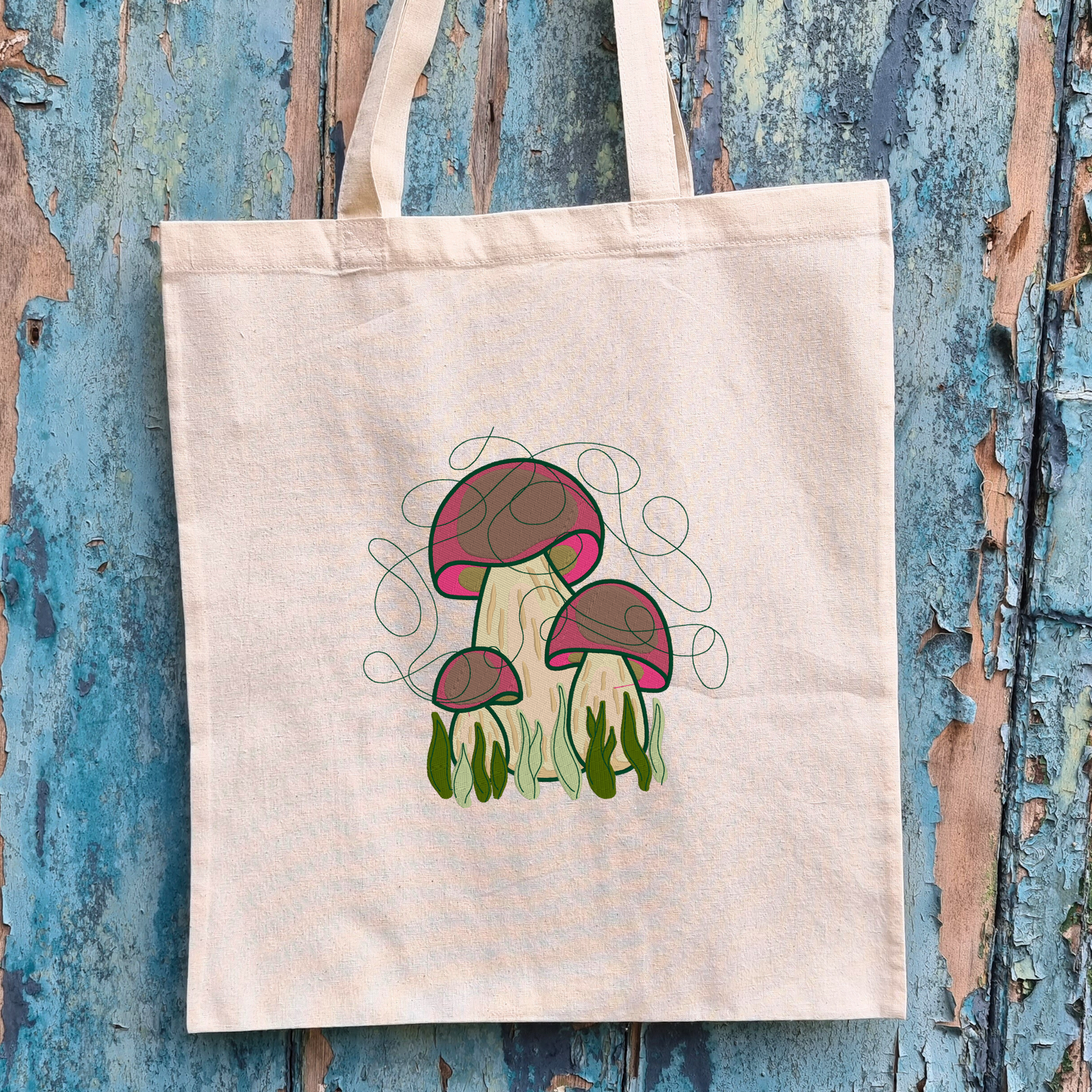 Cute Mushroom Embroidered Tote Bag