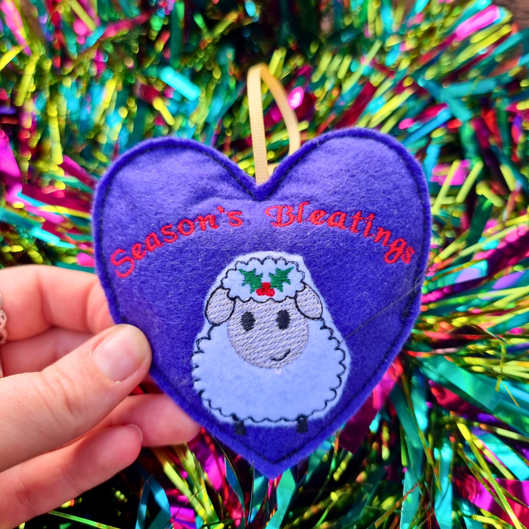 Seasons Bleatings | Purple Felt Heart Christmas Decoration