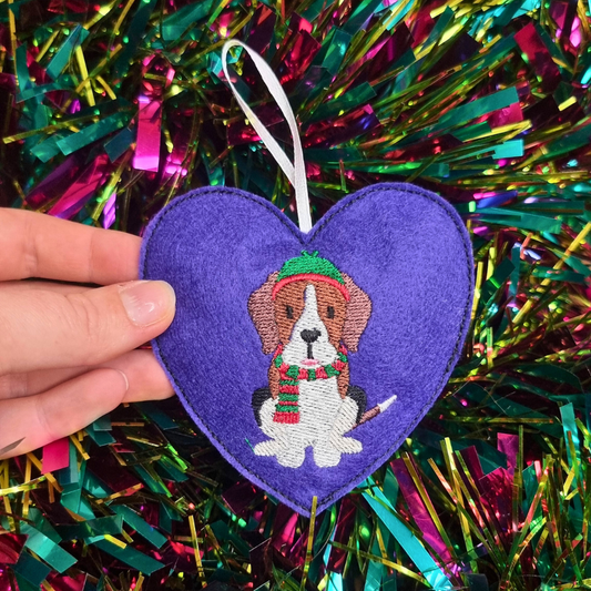 Christmas Beagle | Felt Heart Christmas Decoration | Custom Felt Colour