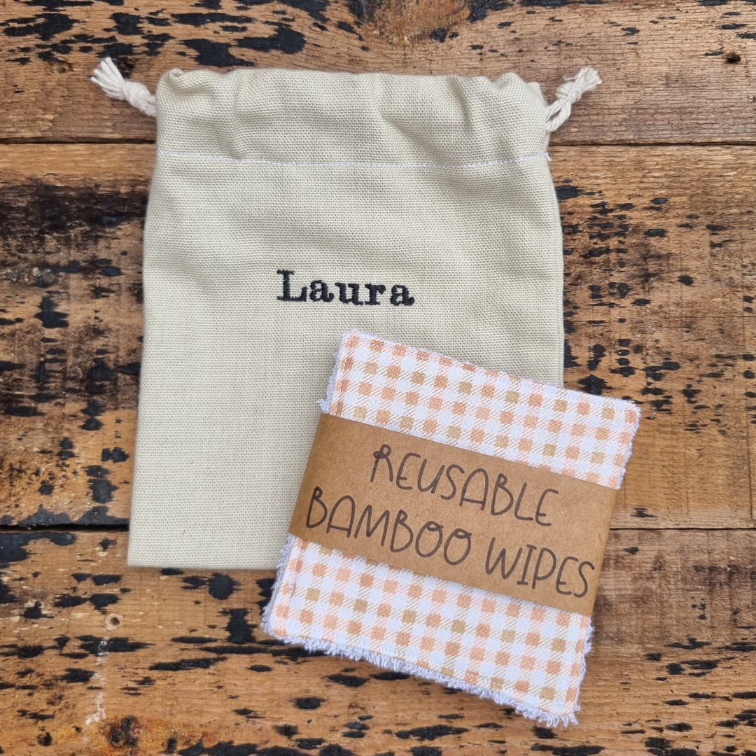 Peach and White Checked Reusable Bamboo Wipes