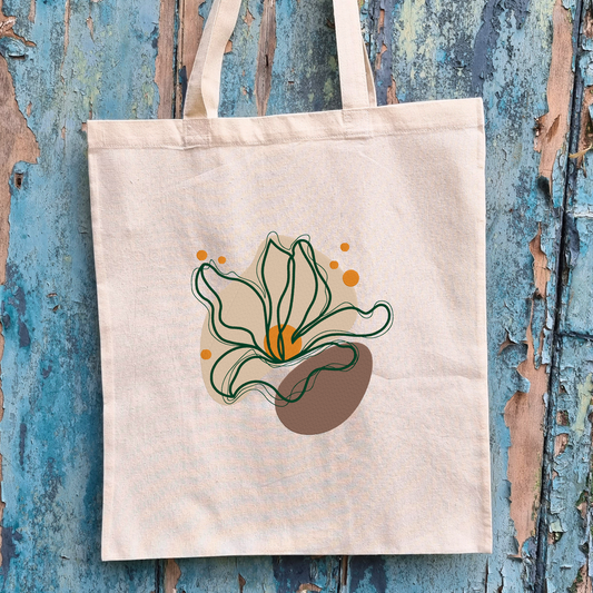 Earthy Abstract Plant Embroidered Tote Bag