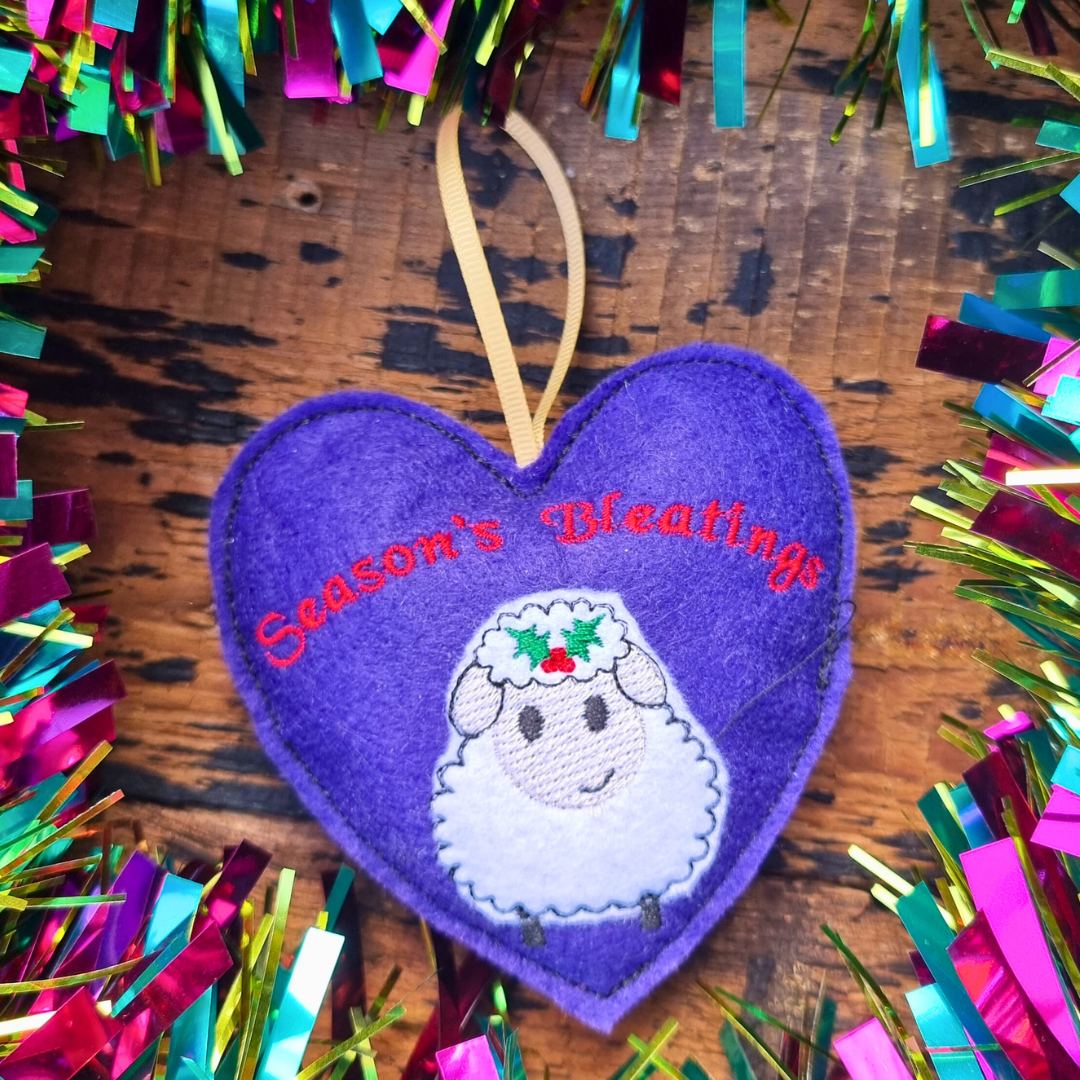 Seasons Bleatings | Purple Felt Heart Christmas Decoration