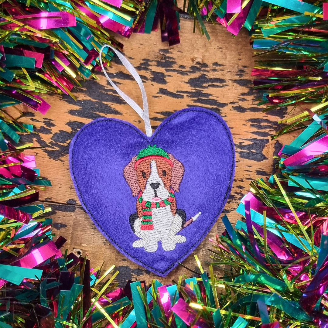 Christmas Beagle | Felt Heart Christmas Decoration | Custom Felt Colour