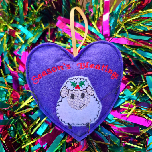 Seasons Bleatings | Purple Felt Heart Christmas Decoration