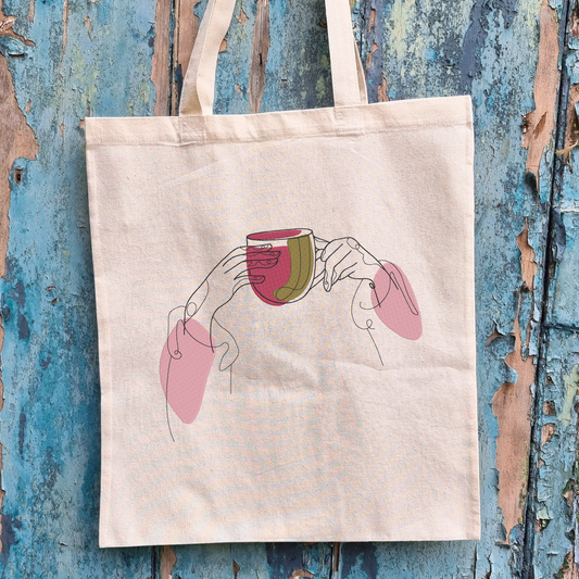 Sketched Coffee Embroidered Tote Bag