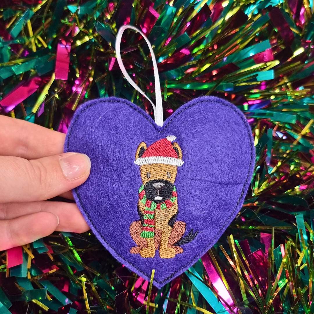 Christmas German Shepherd | Felt Heart Christmas Decoration | Custom Felt Colour