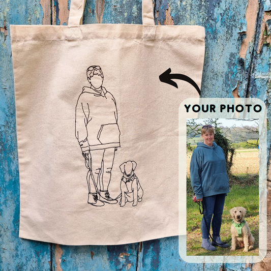 Custom Line Art Photo Embroidered Tote Bag