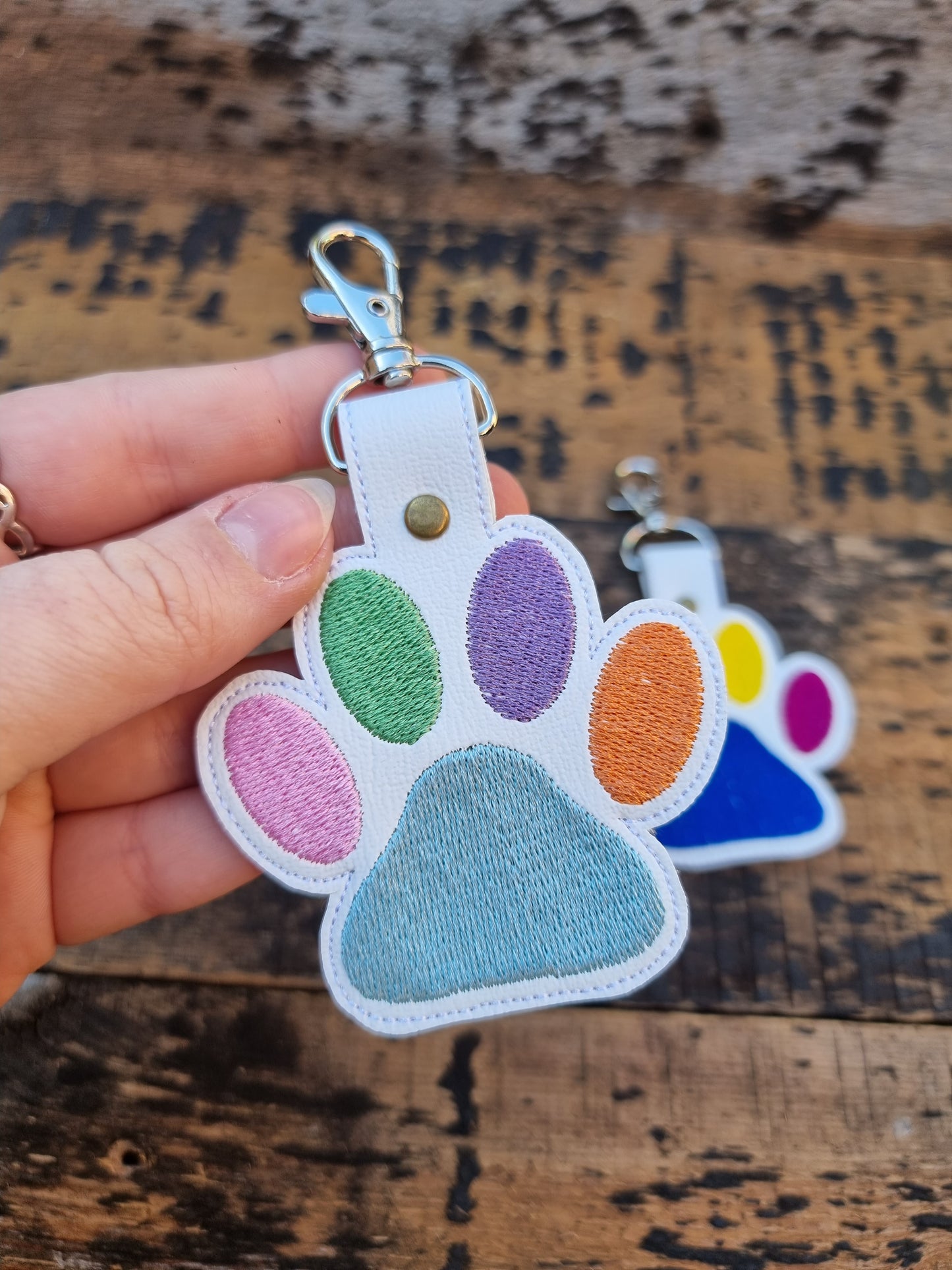 Rainbow Paw Print | Embroidered Keychain