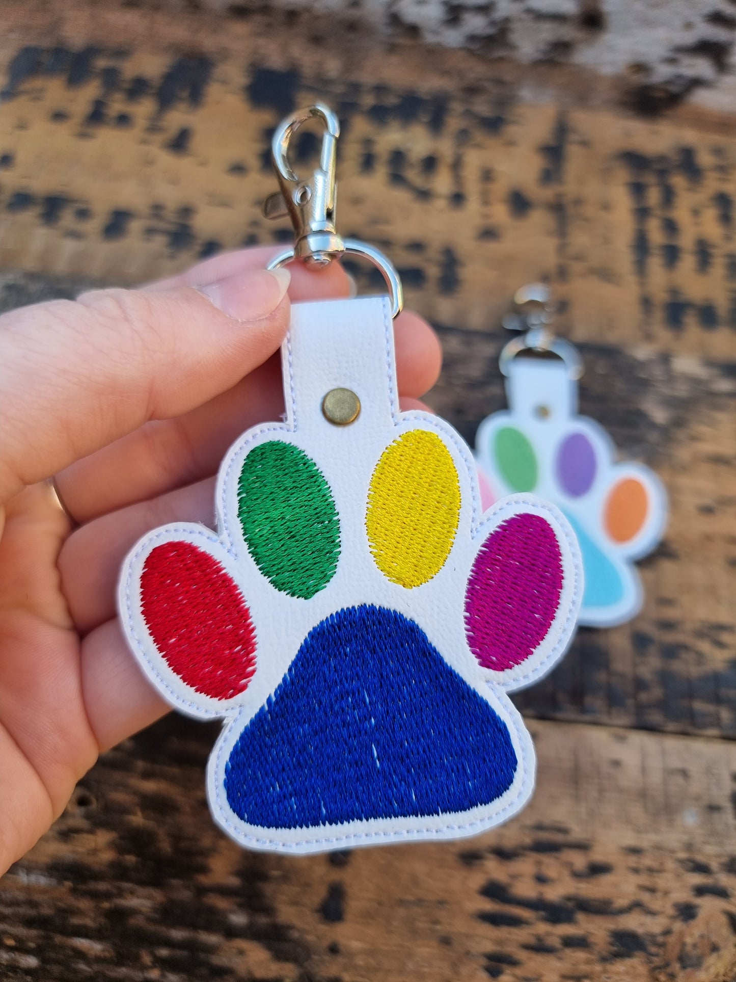 Rainbow Paw Print | Embroidered Keychain