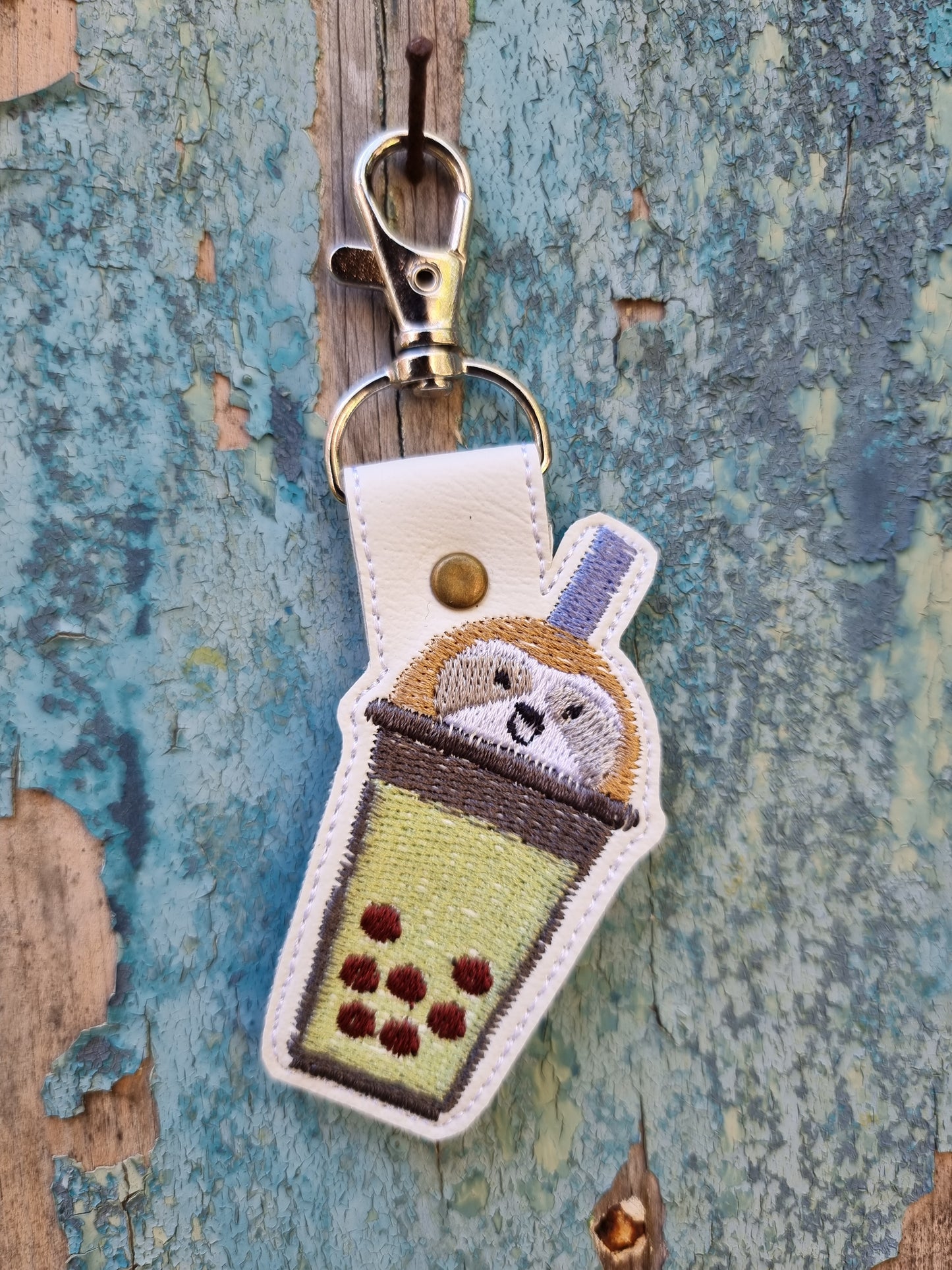 Kawaii Sloth Boba Tea | Embroidered Keychain