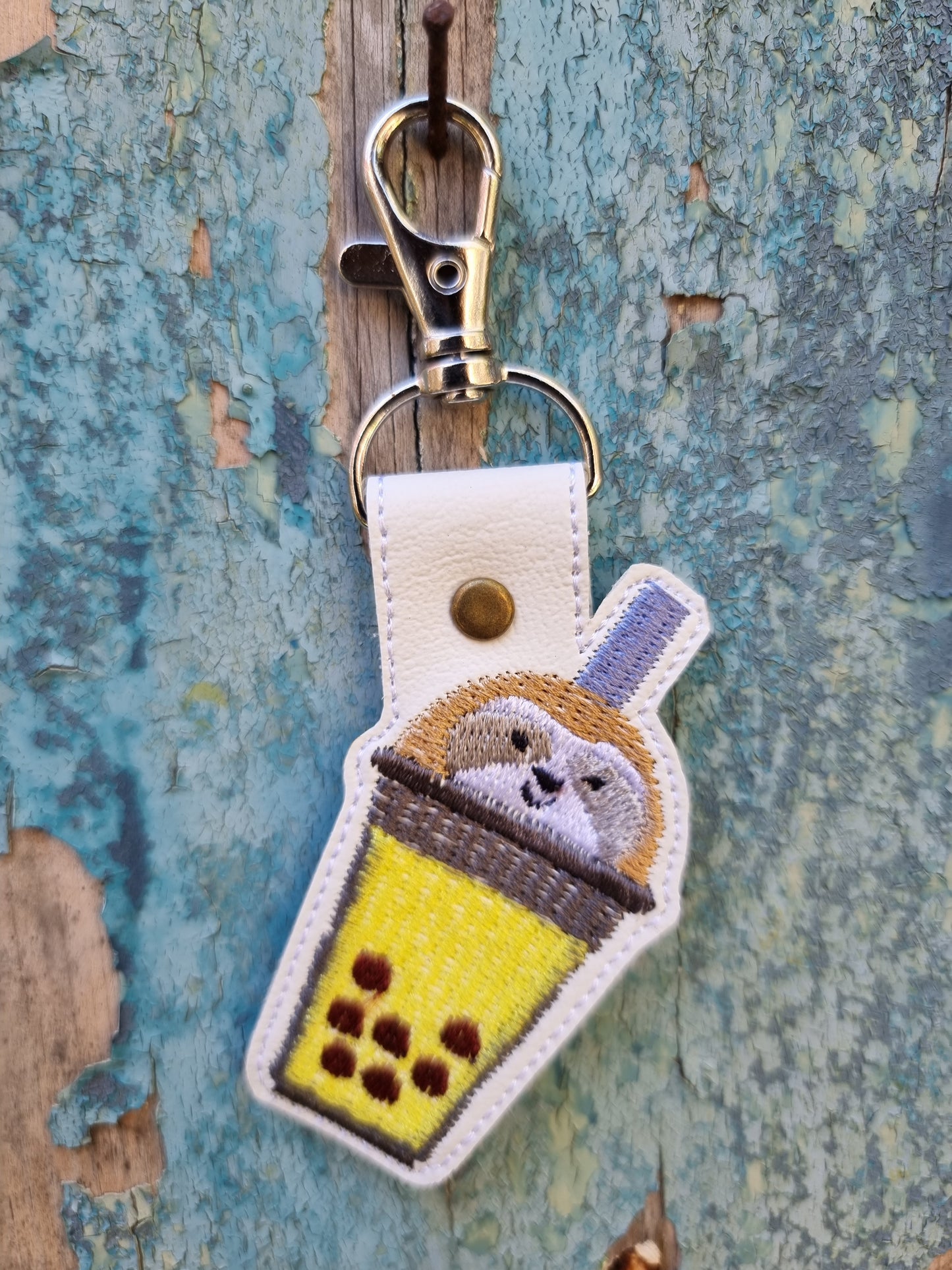 Kawaii Sloth Boba Tea | Embroidered Keychain