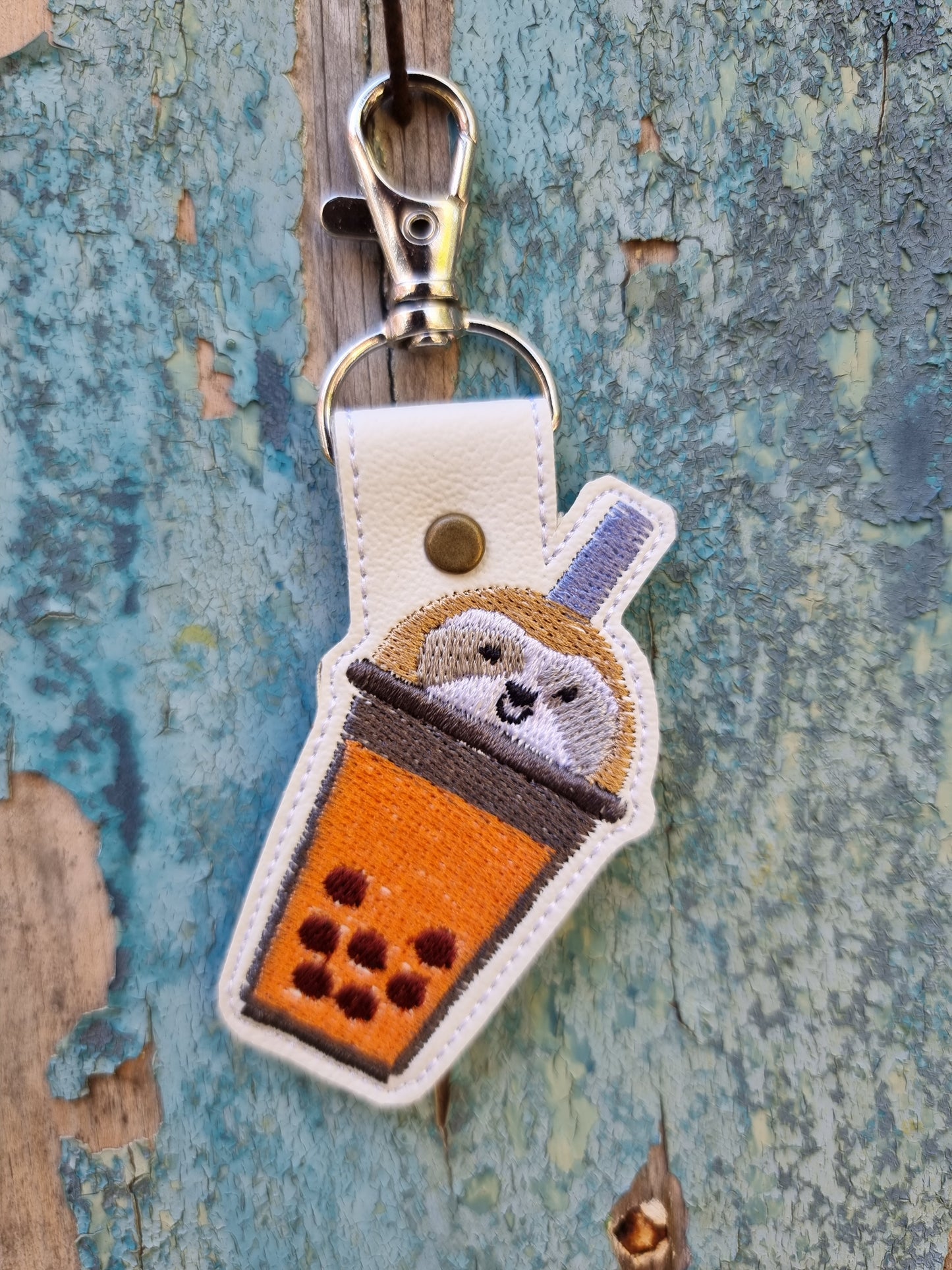 Kawaii Sloth Boba Tea | Embroidered Keychain