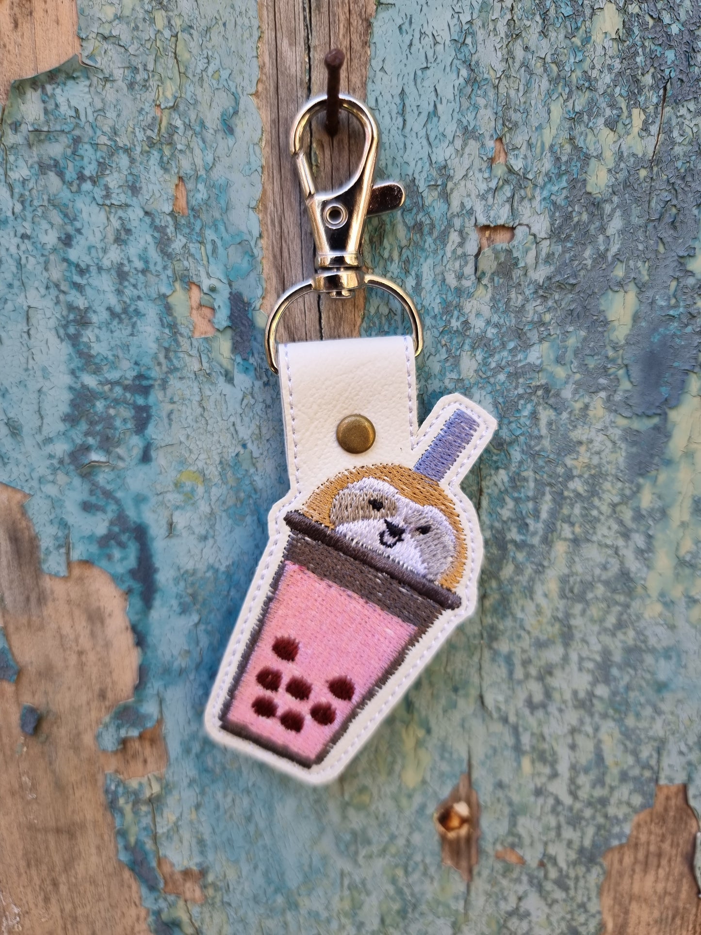 Kawaii Sloth Boba Tea | Embroidered Keychain