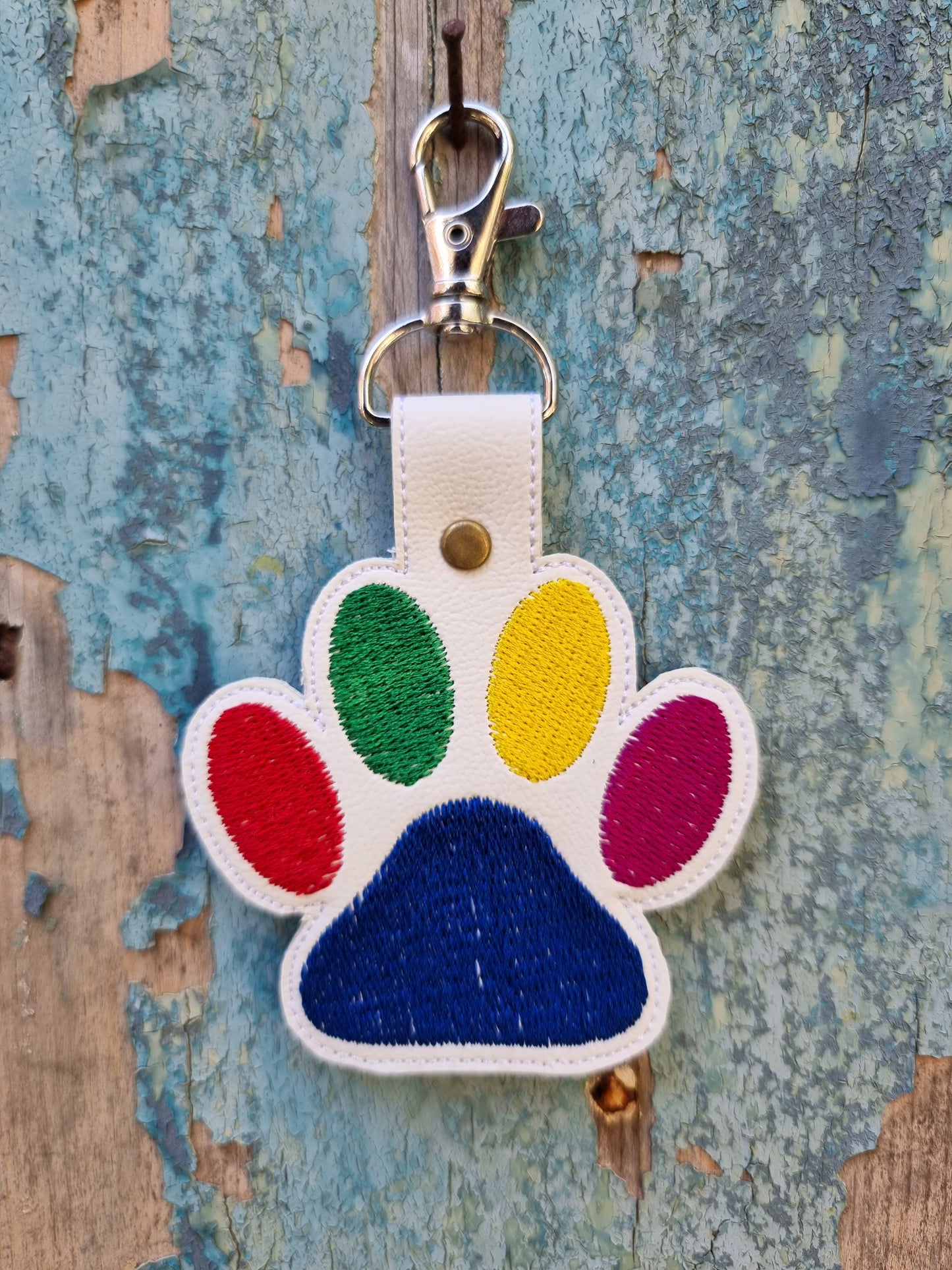 Rainbow Paw Print | Embroidered Keychain