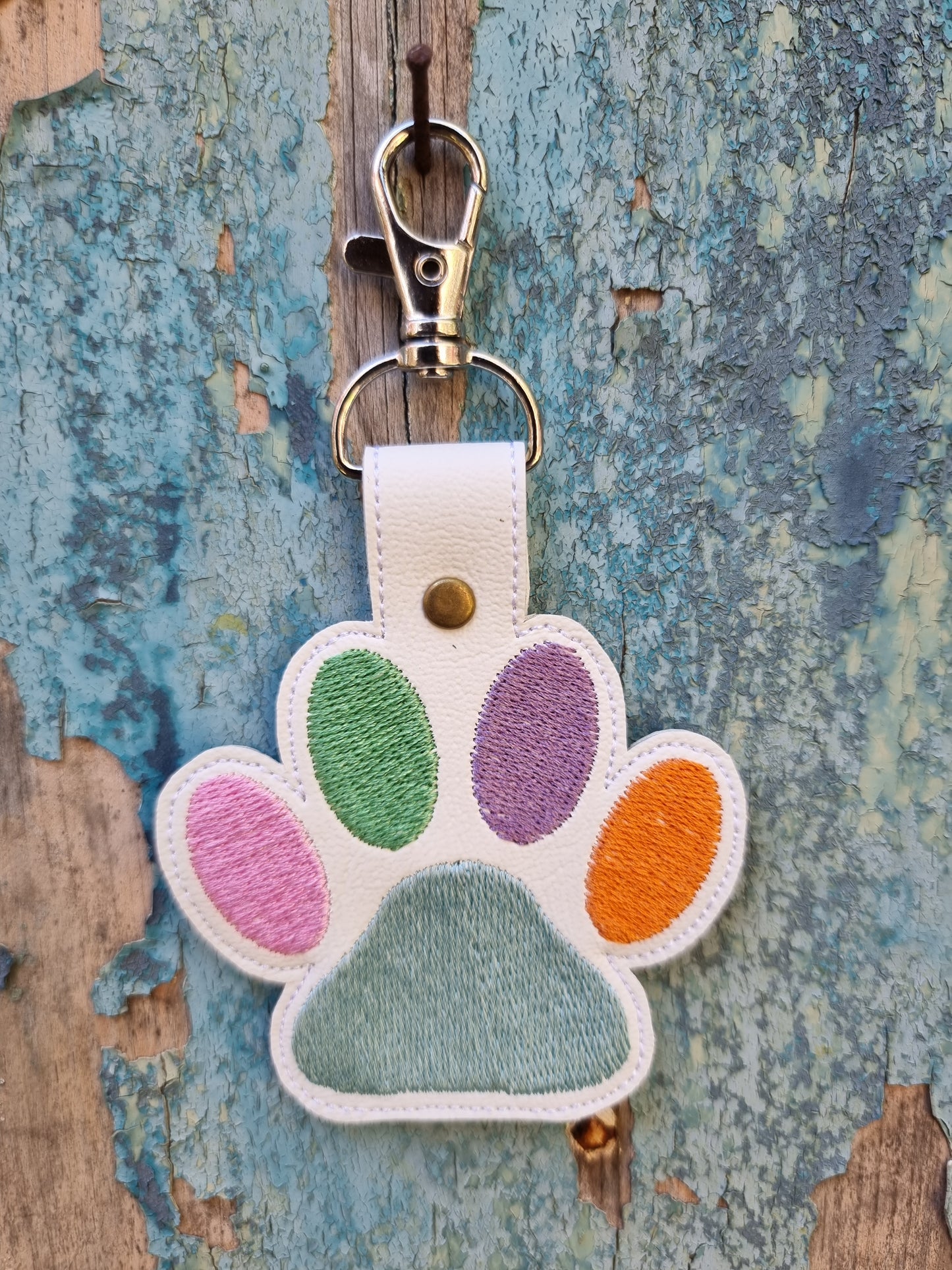 Rainbow Paw Print | Embroidered Keychain