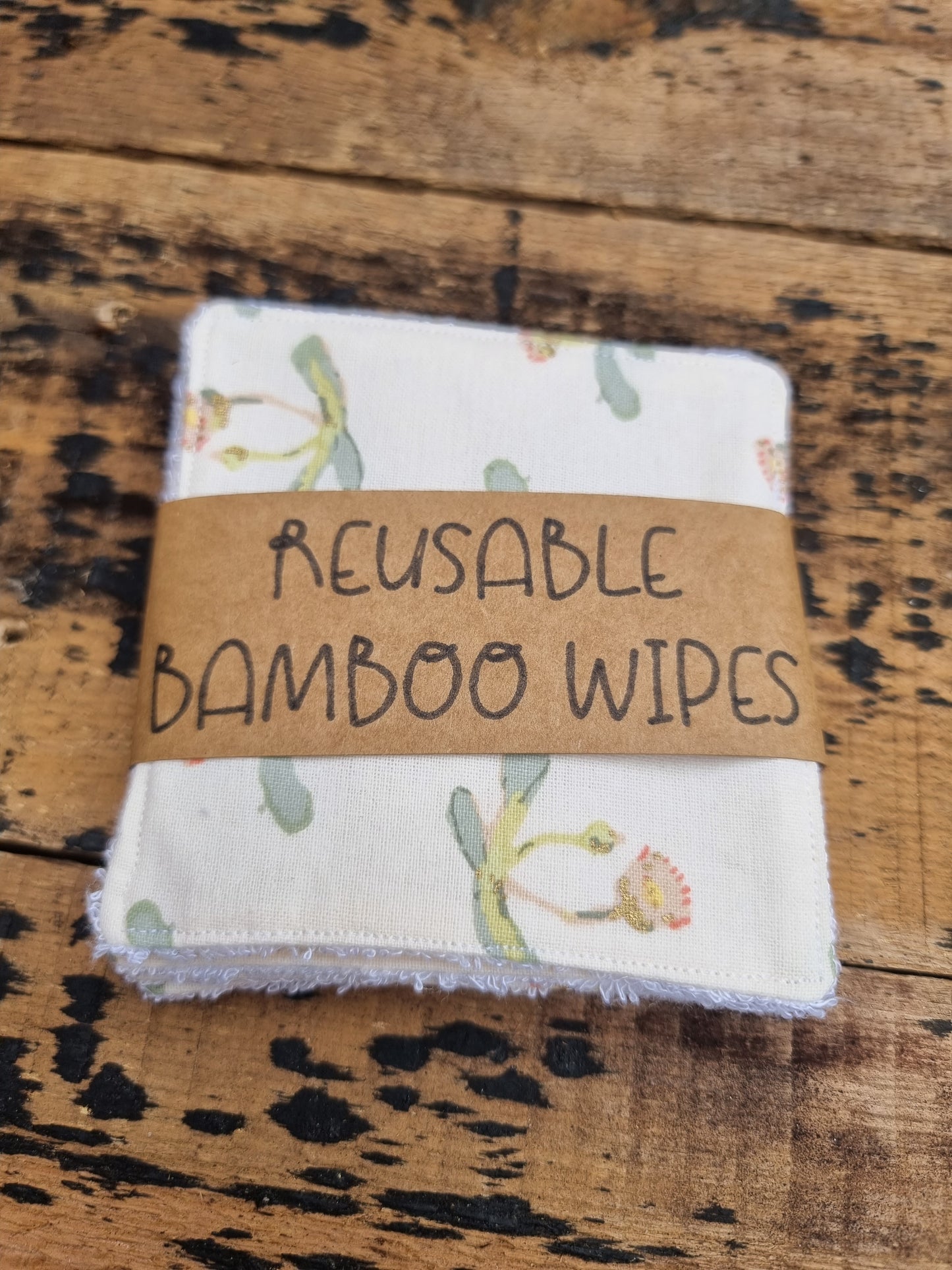 Cream Florals with Glitter Details Reusable Bamboo Wipes