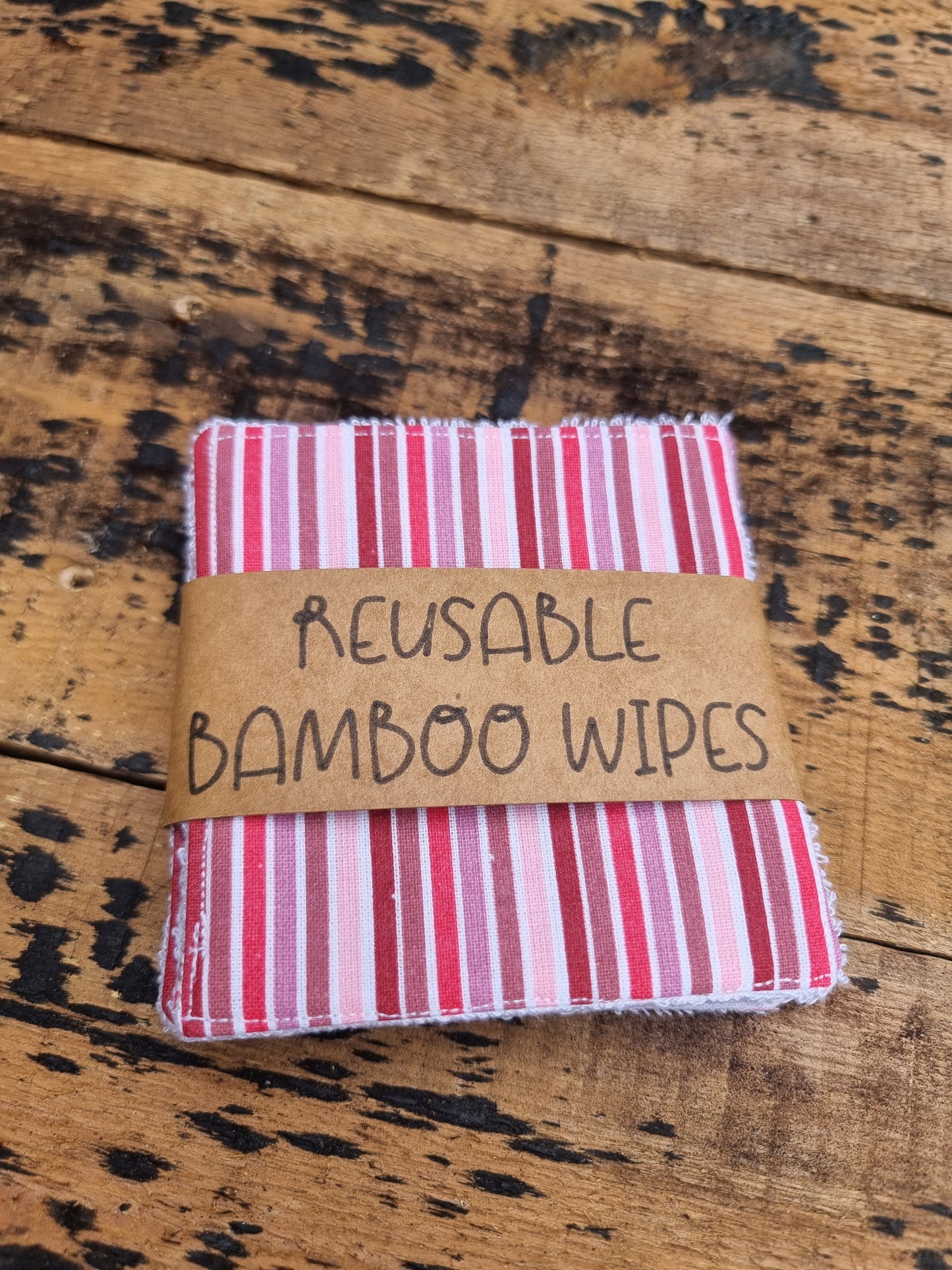 Pink and Red Stripes Reusable Bamboo Wipes