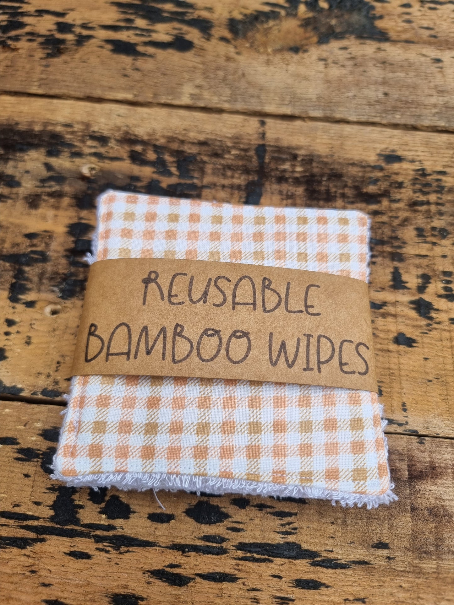 Peach and White Checked Reusable Bamboo Wipes