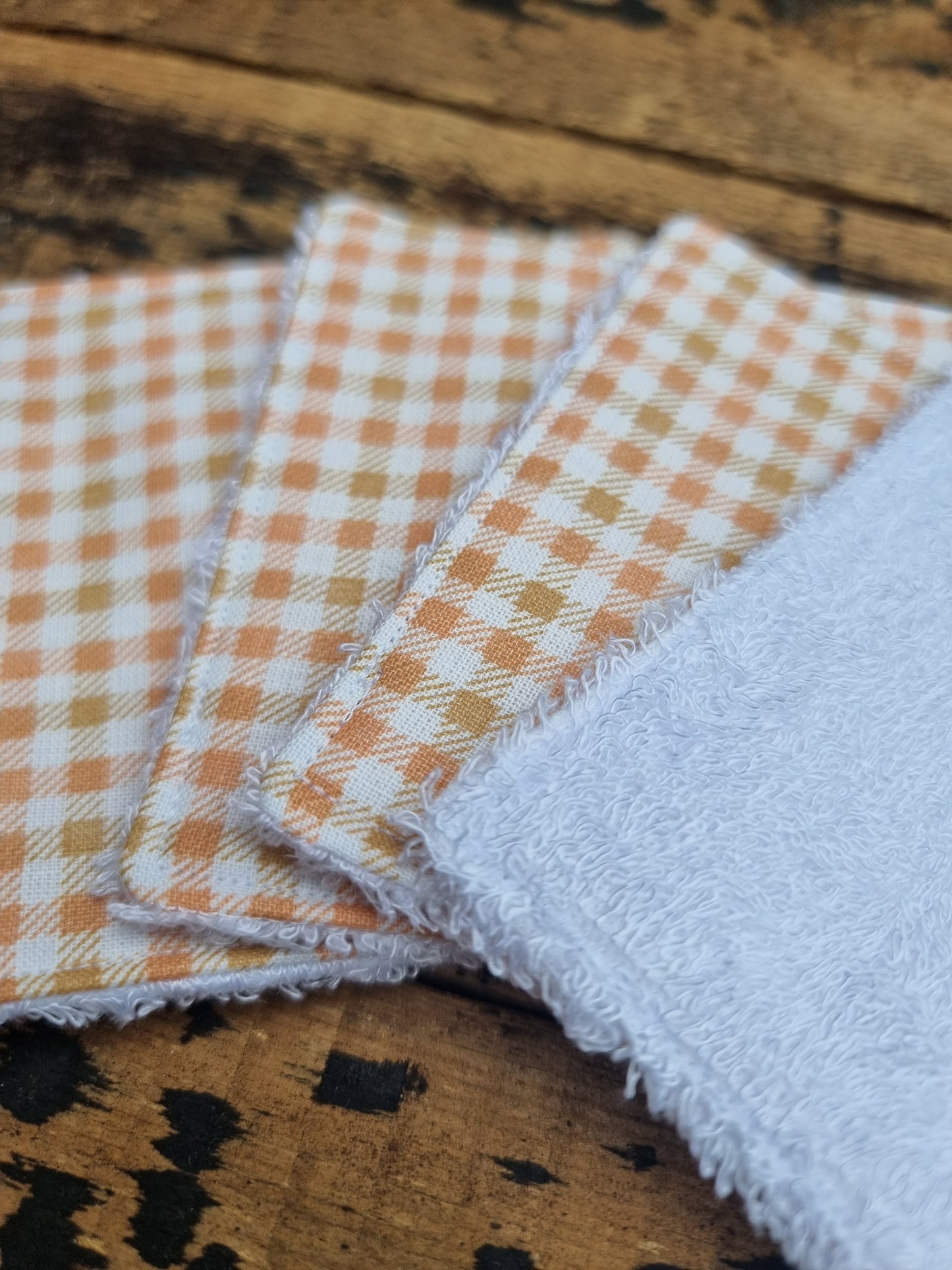 Peach and White Checked Reusable Bamboo Wipes