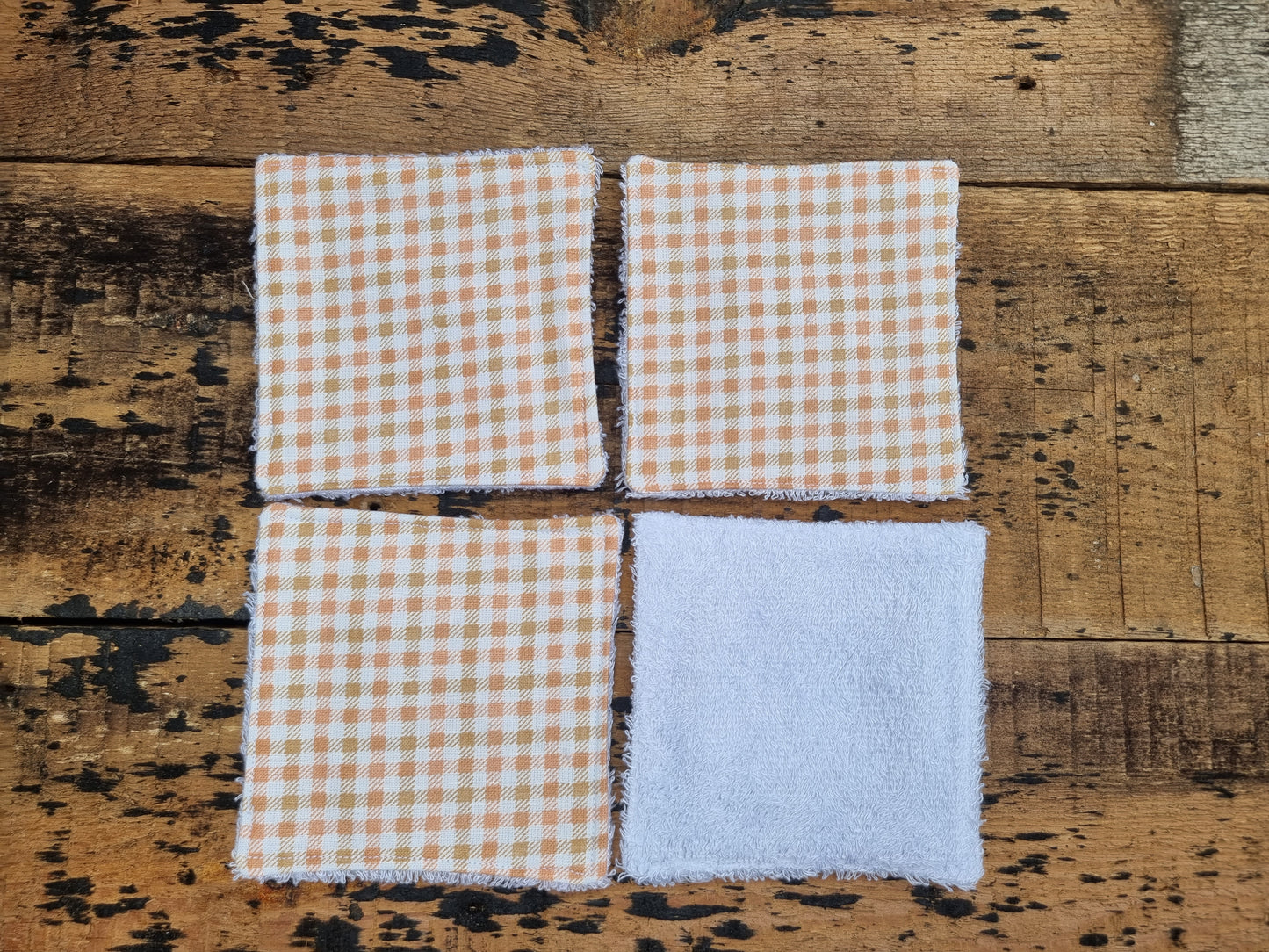 Peach and White Checked Reusable Bamboo Wipes