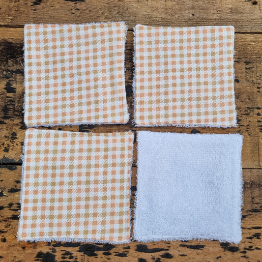 Peach and White Checked Reusable Bamboo Wipes