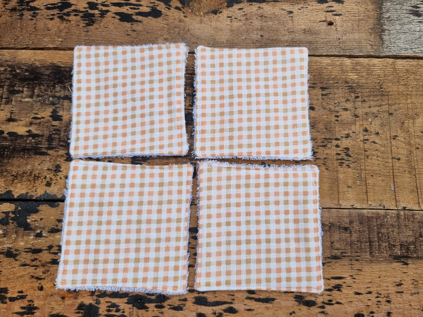 Peach and White Checked Reusable Bamboo Wipes