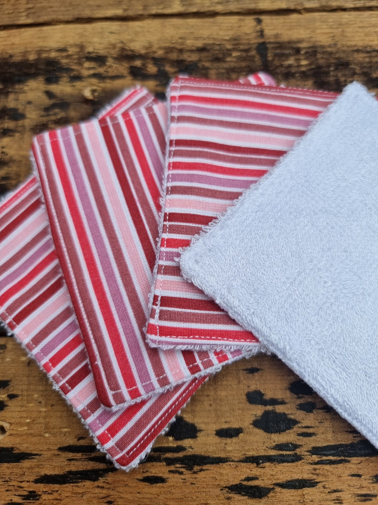 Pink and Red Stripes Reusable Bamboo Wipes