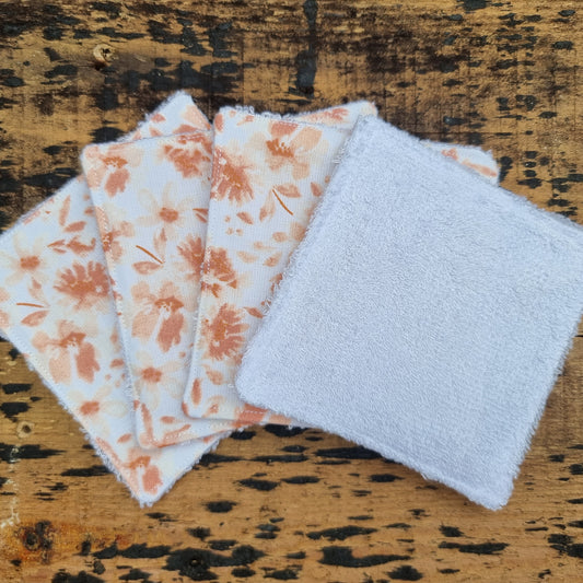 Peach Watercolour Florals Reusable Bamboo Wipes