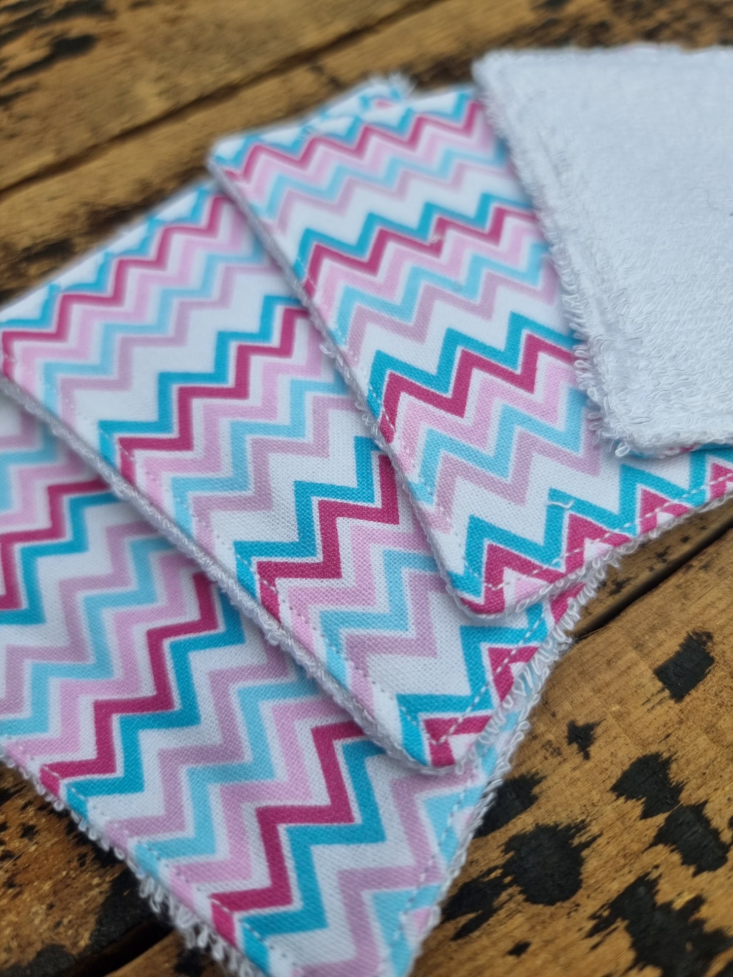 Pink and Blue Zig Zags Reusable Bamboo Wipes