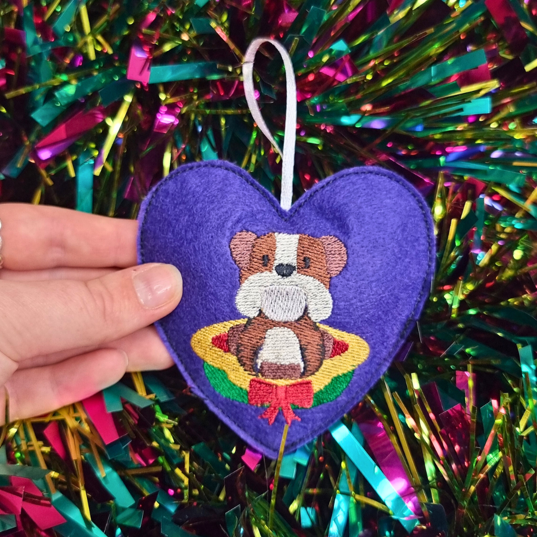 Christmas Bulldog | Felt Heart Christmas Decoration | Custom Felt Colour