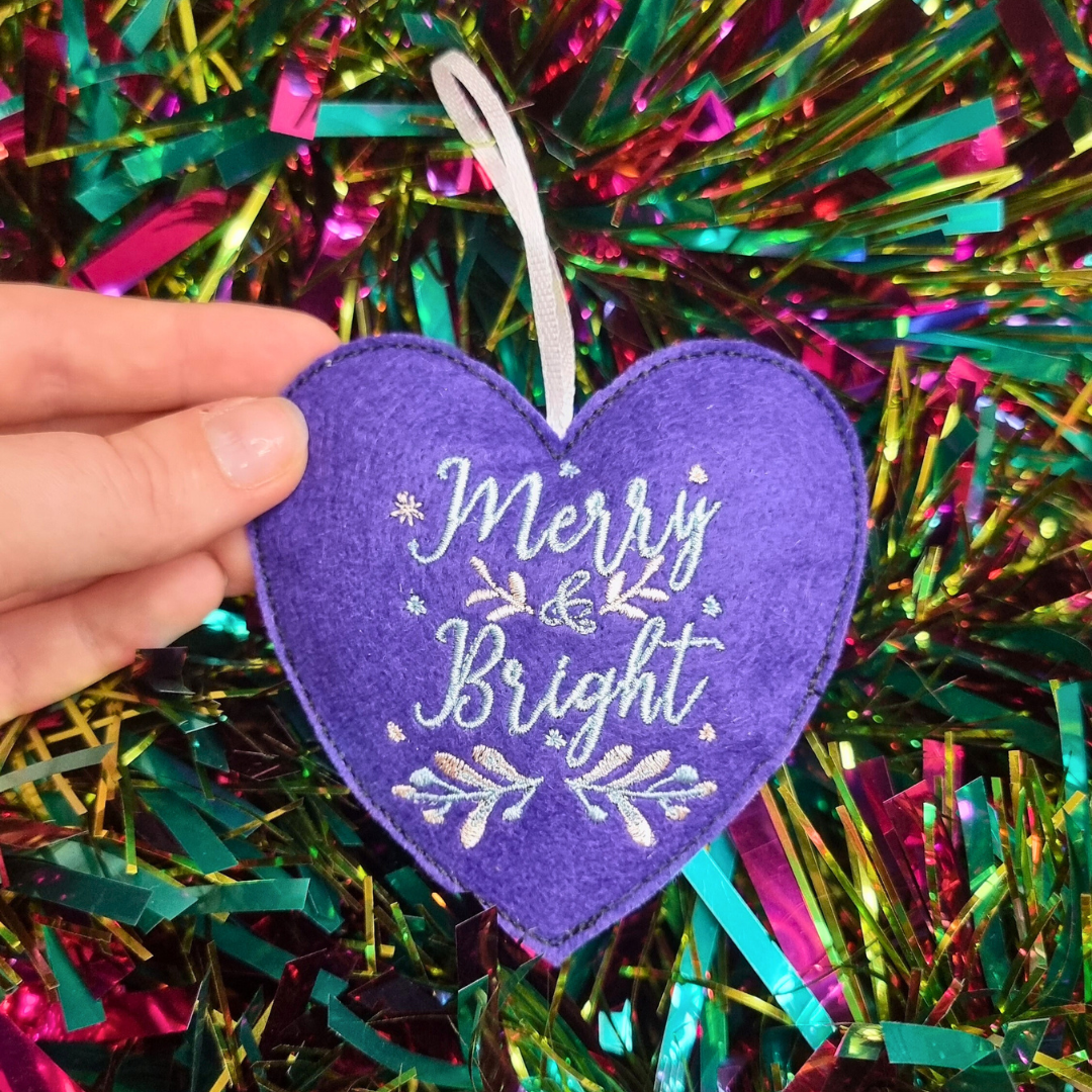 Merry & Bright | Felt Heart Christmas Decoration | Custom Felt Colour