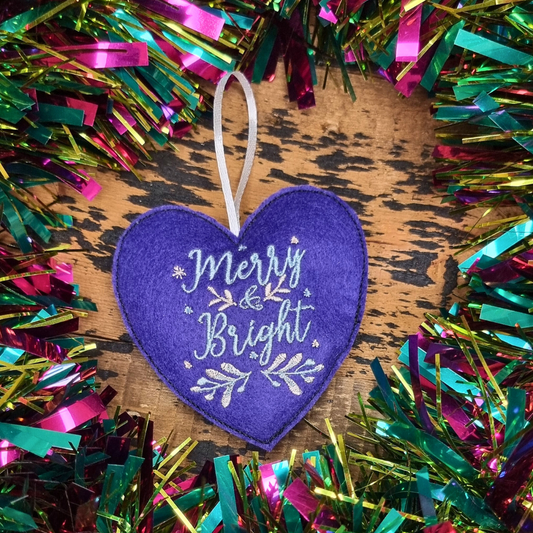 Merry & Bright | Felt Heart Christmas Decoration | Custom Felt Colour