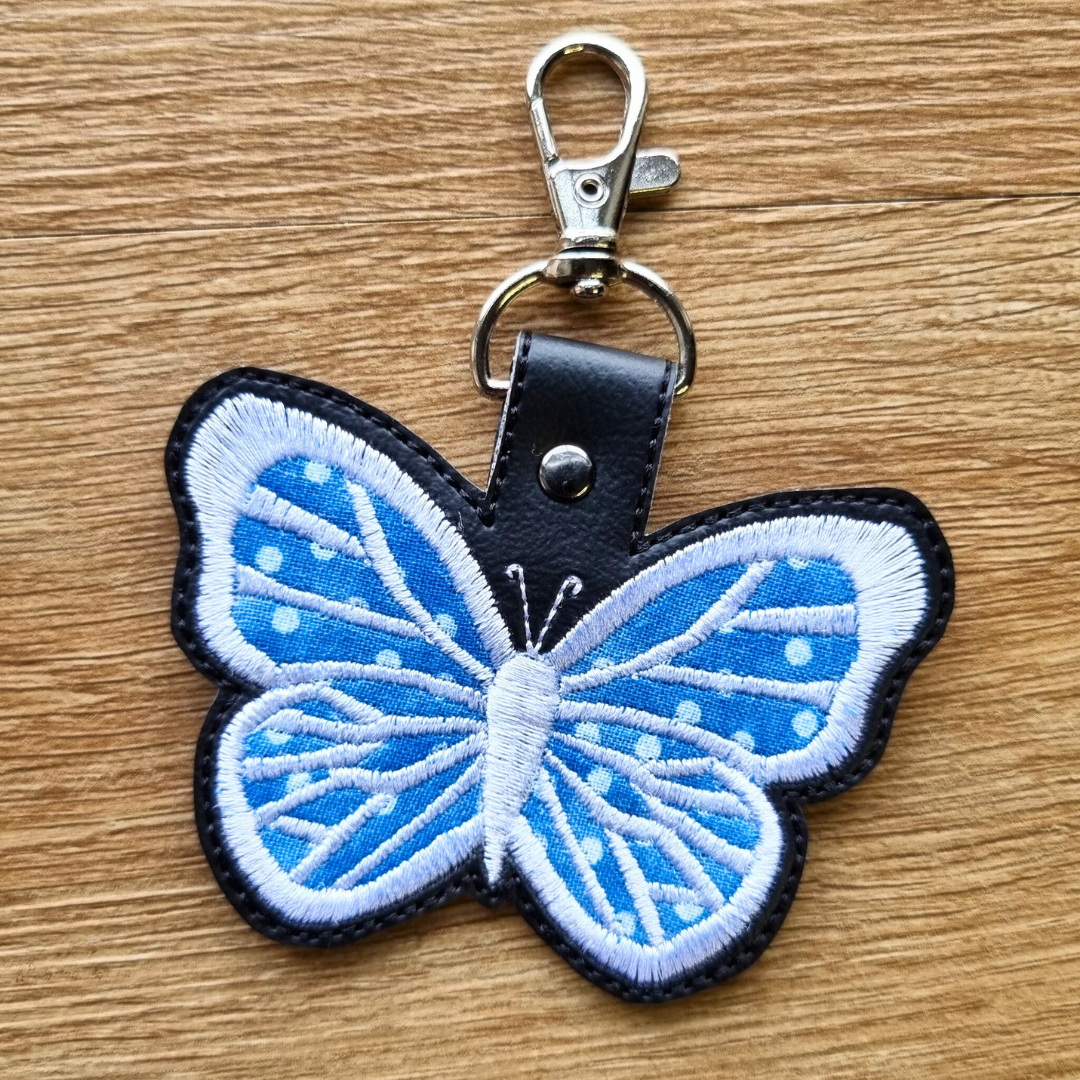 Blue Polka Applique Butterfly | Embroidered Keychain | Limited Edition