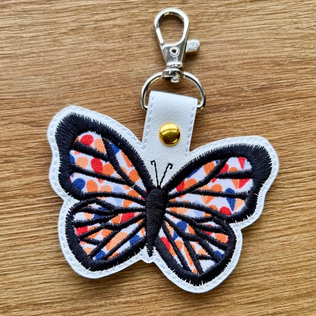 Orange Hearts Applique Butterfly | Embroidered Keychain | Limited Edition