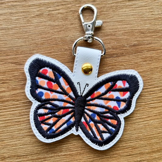 Orange Hearts Applique Butterfly | Embroidered Keychain | Limited Edition