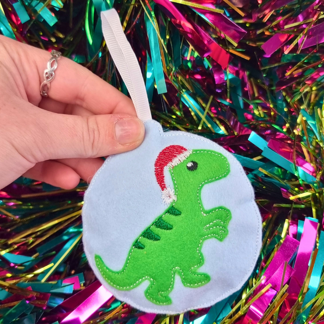 Christmas Dino | Felt Bauble Christmas Decoration | Custom Felt Colour