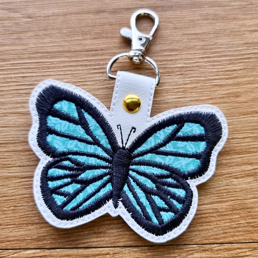 Teal Leaves Applique Butterfly | Embroidered Keychain | Limited Edition