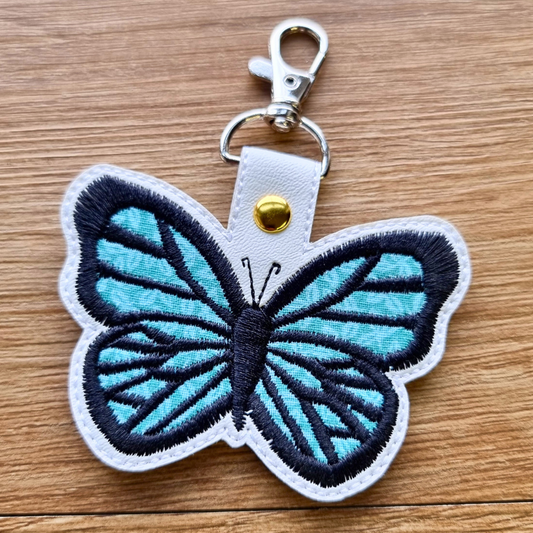 Teal Leaves Applique Butterfly | Embroidered Keychain | Limited Edition