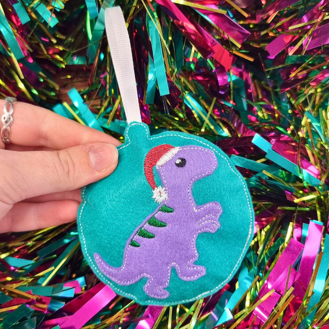 Christmas Dino | Felt Bauble Christmas Decoration | Custom Felt Colour