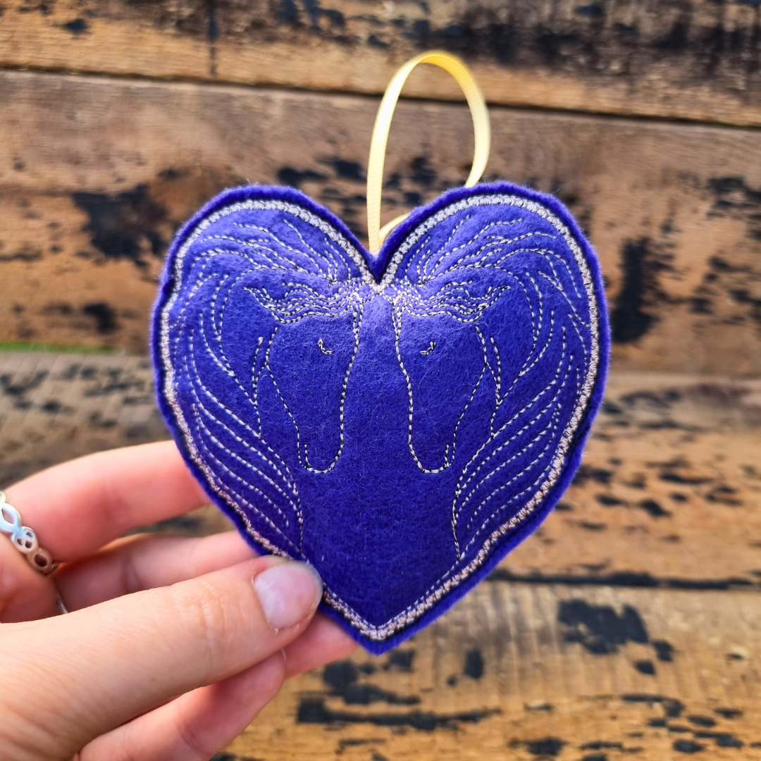 Horses | Purple Felt Heart Decoration