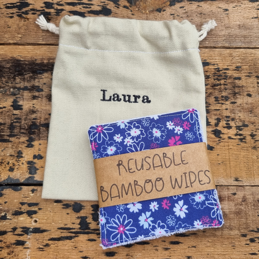 Deep Blue Florals Reusable Bamboo Wipes