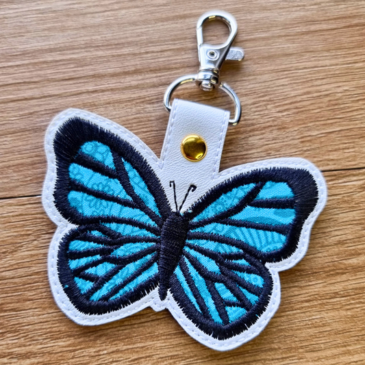 Turquoise Floral Applique Butterfly | Embroidered Keychain | Limited Edition