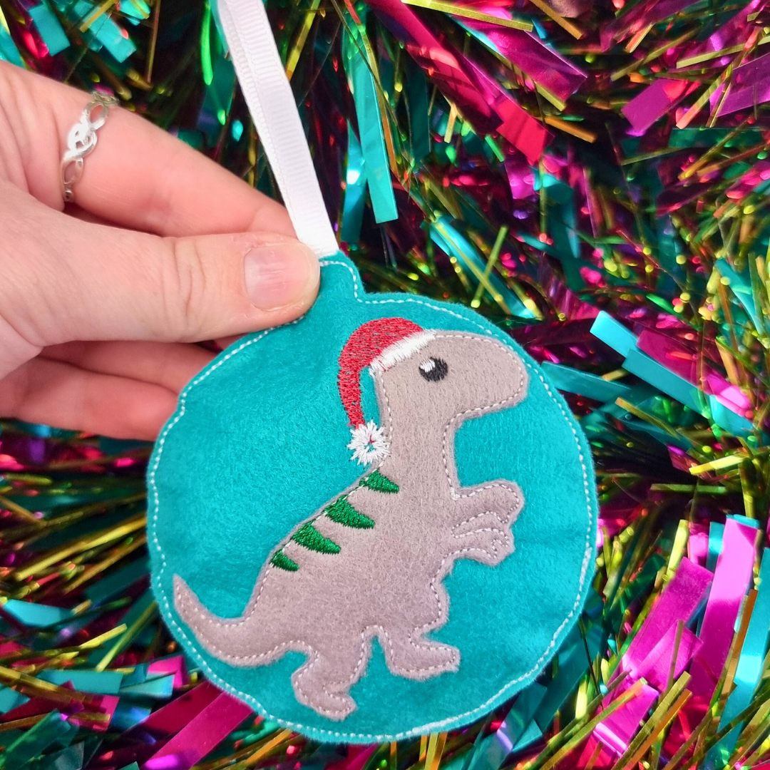 Christmas Dino | Felt Bauble Christmas Decoration | Custom Felt Colour