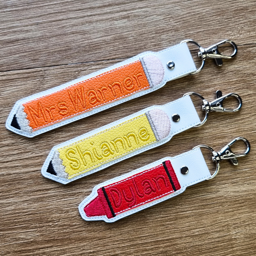 Personalised Pencil or Crayon Keychains | Embroidered Keychain